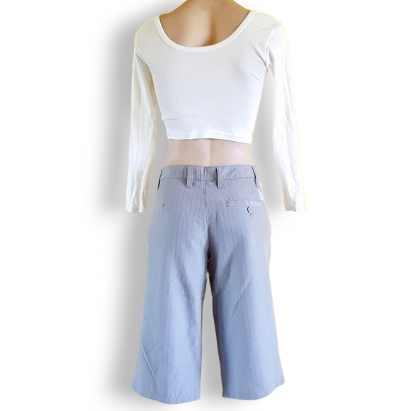 Y2k Insight grey pin-stripe knee-length shorts. White logo print fits AU 10-12 - Picture 5 of 7